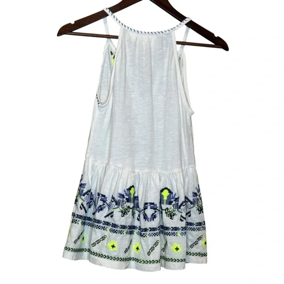 Anthropologie Maeve Neela Embroidered Tank Top XS White Blue Knit Pullover - Picture 4 of 10